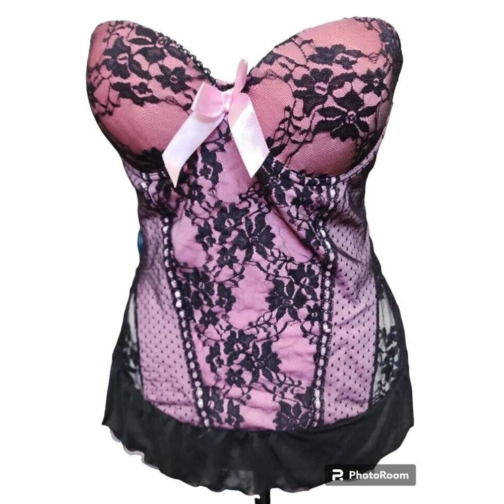 Native Intimates 36B Lace Bustier Black/Pink